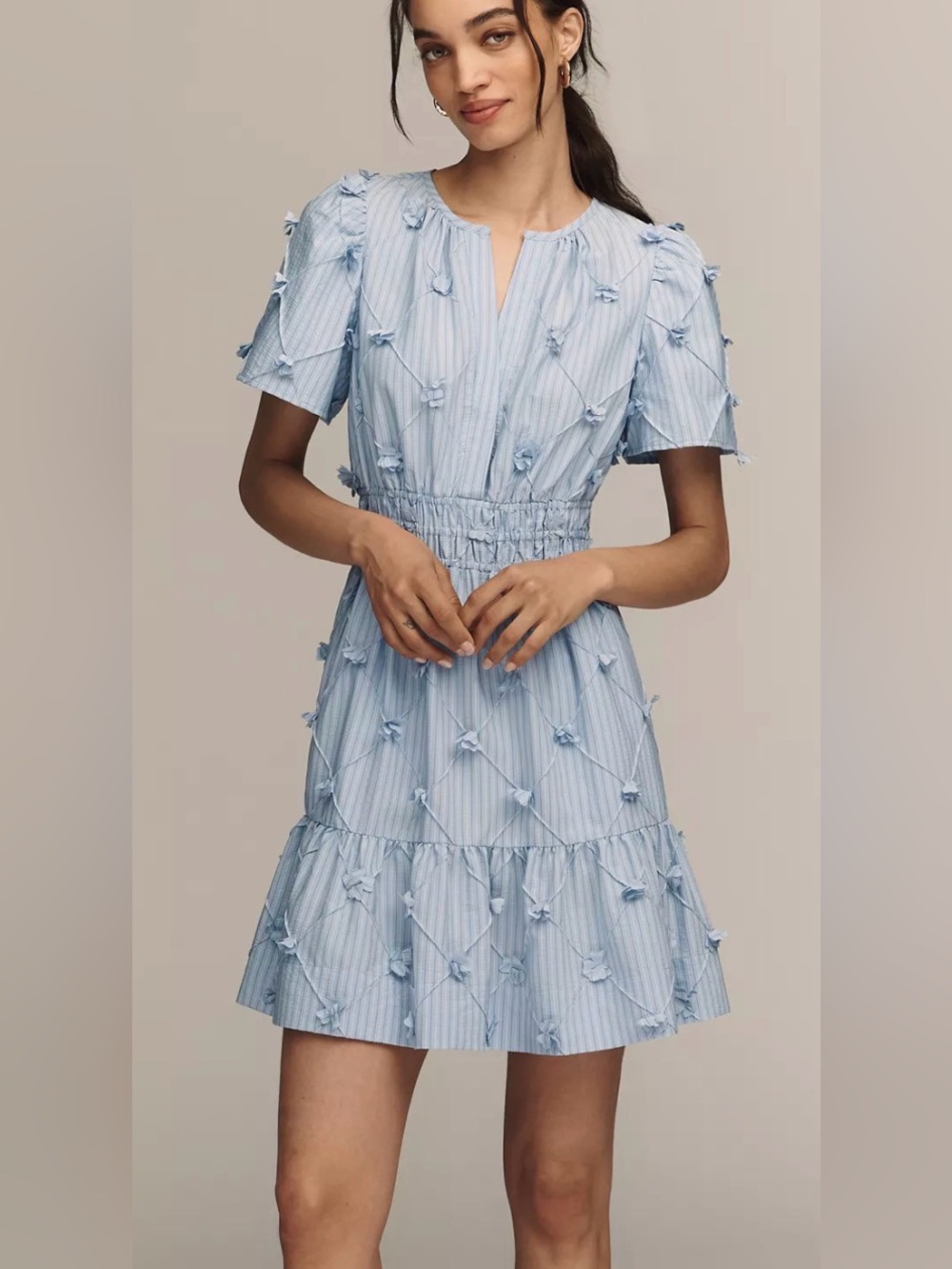 NWT Anthropologie Somerset Light Blue Striped Tiered Mini Dress - size Large